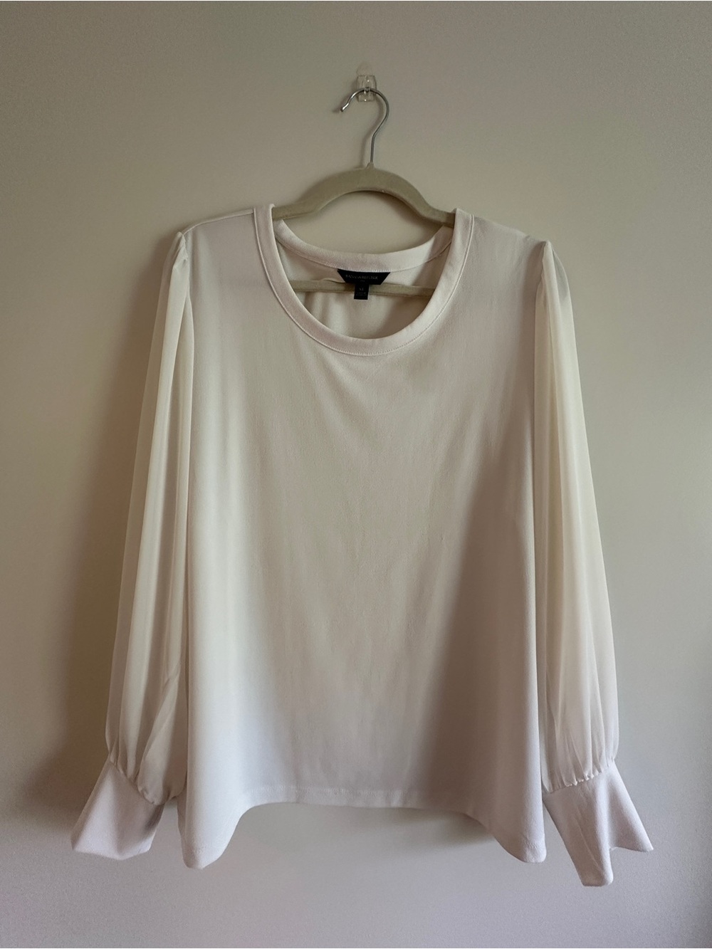 Banana Republic Sheer Balloon Sleeve Crewneck Blouse - White